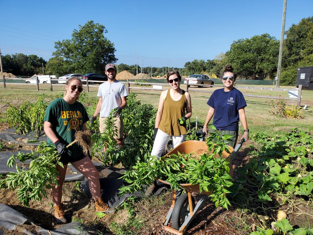 students in the community garden