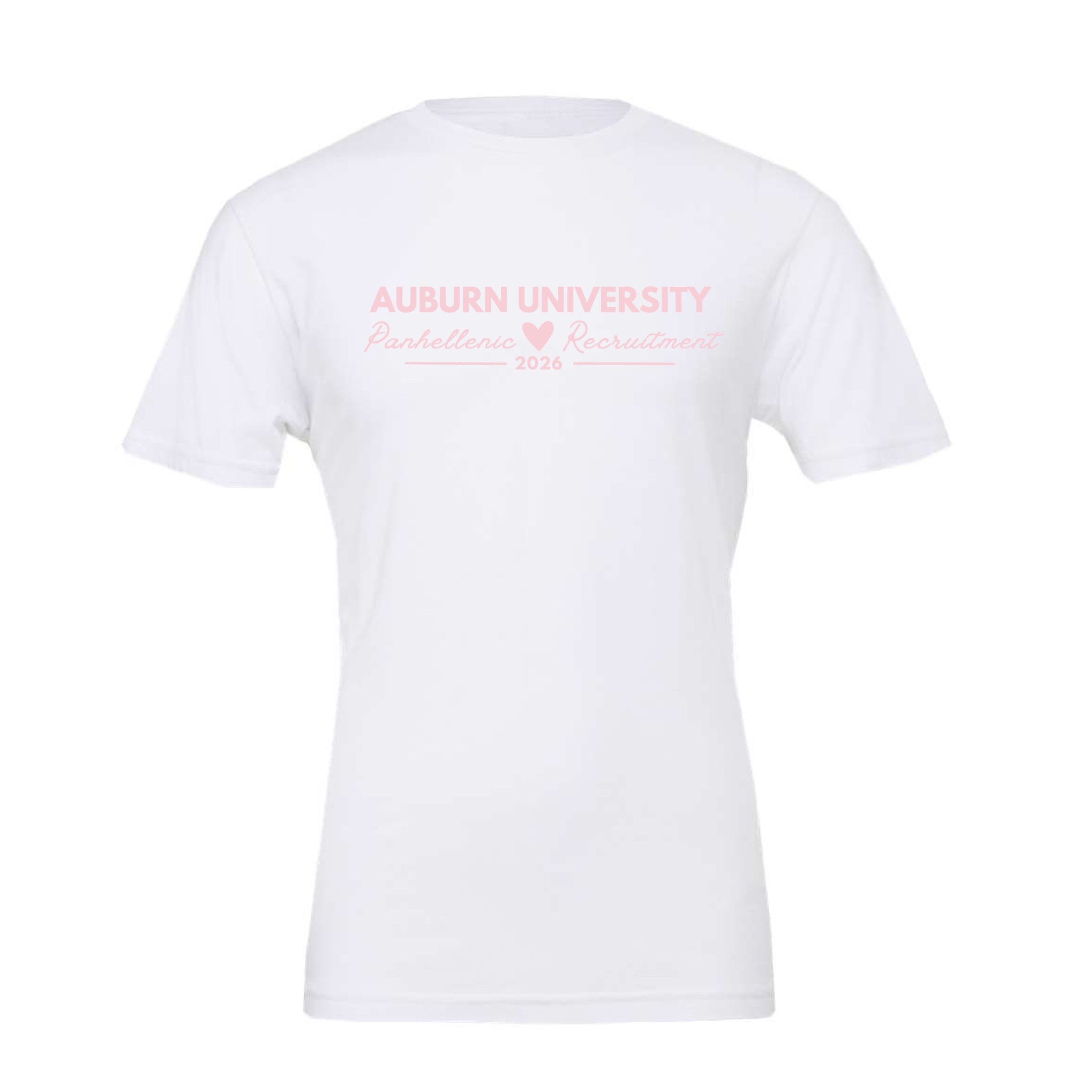 White t-shirt with pink writing