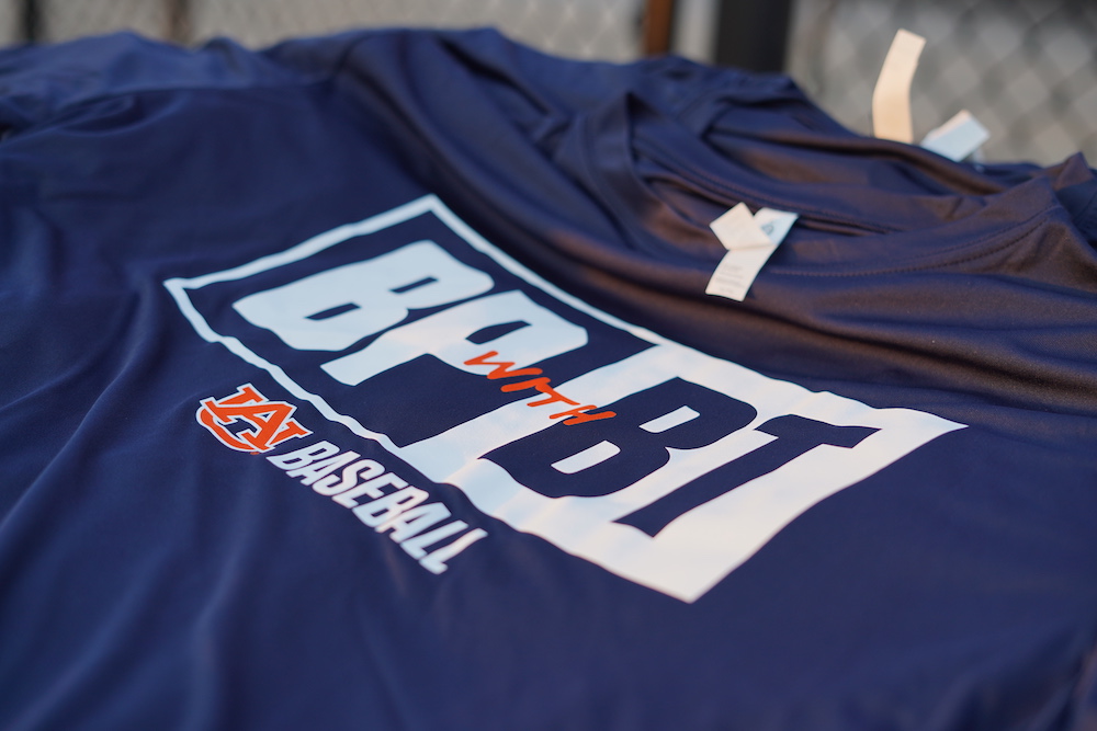 back of a tshirt that says BP with BT AU Baseball