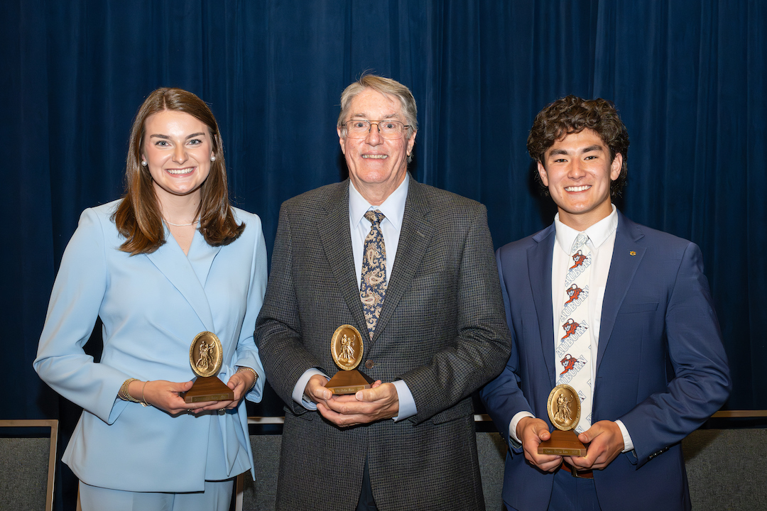 Carolyn Herring, left, and Carson Kim, right, from Auburn University’s College of Sciences and Mathematics and John Morris, a professor of political science in the College of Liberal Arts, have been selected as this year’s Algernon Sydney Sullivan Award winners.