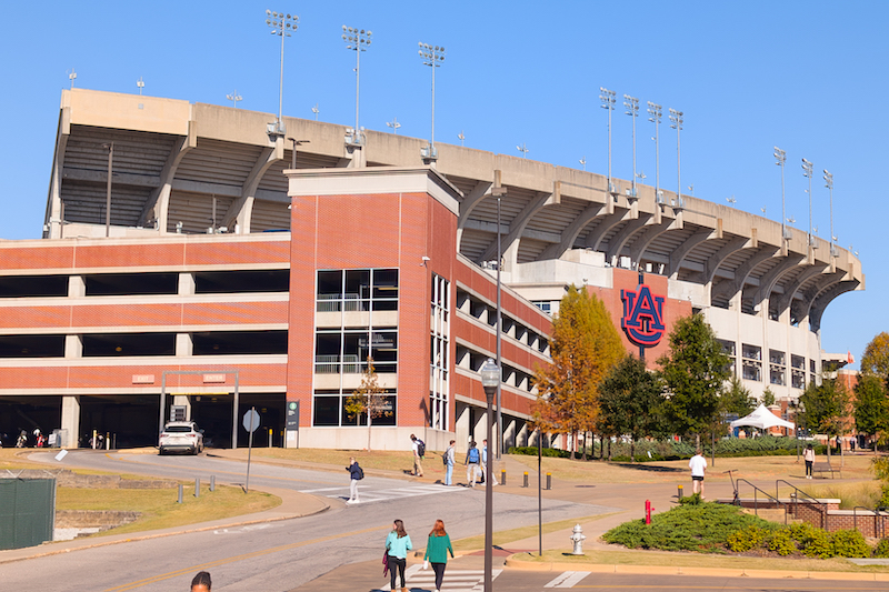 the stadium parking deck in front of Jordan-Hare stadium