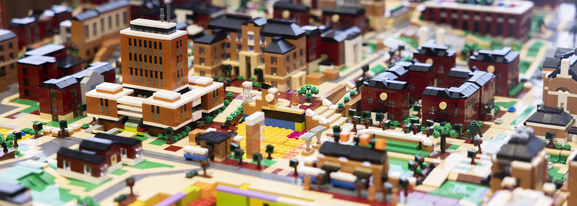 lego model of auburns campus showing haley center, dorms and many other buildings