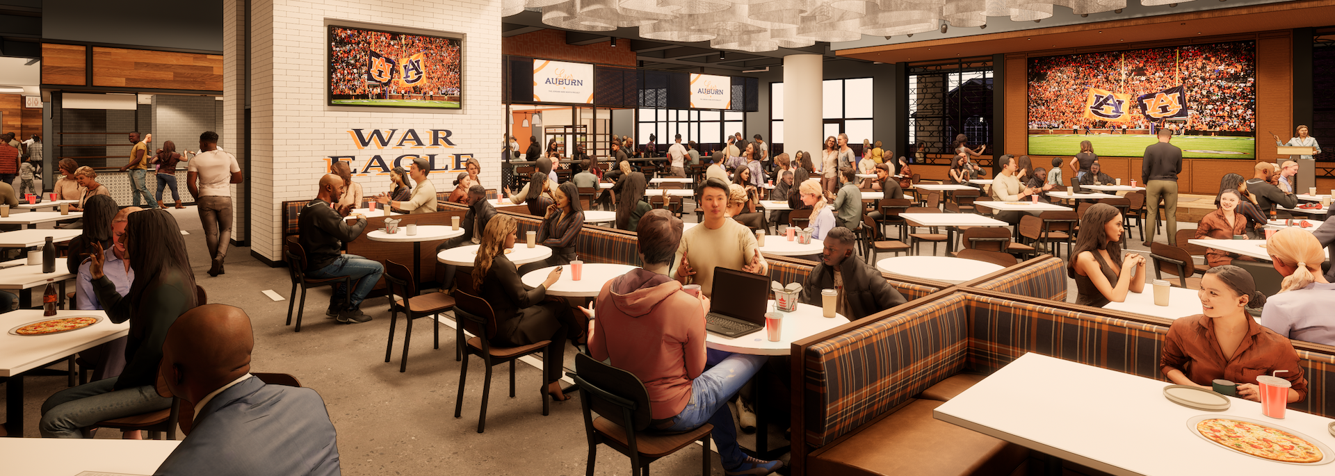 rendering of the upcoming north endzone project at jordan-hare stadium from an outside arial view