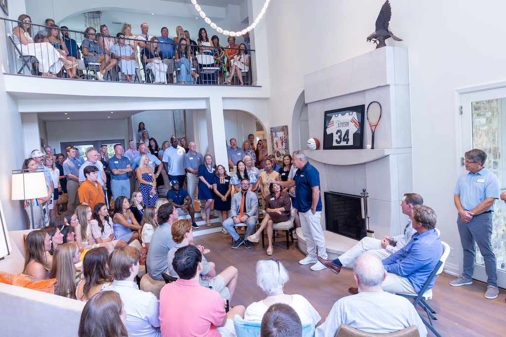 overhead shot of students and parents at a send off party